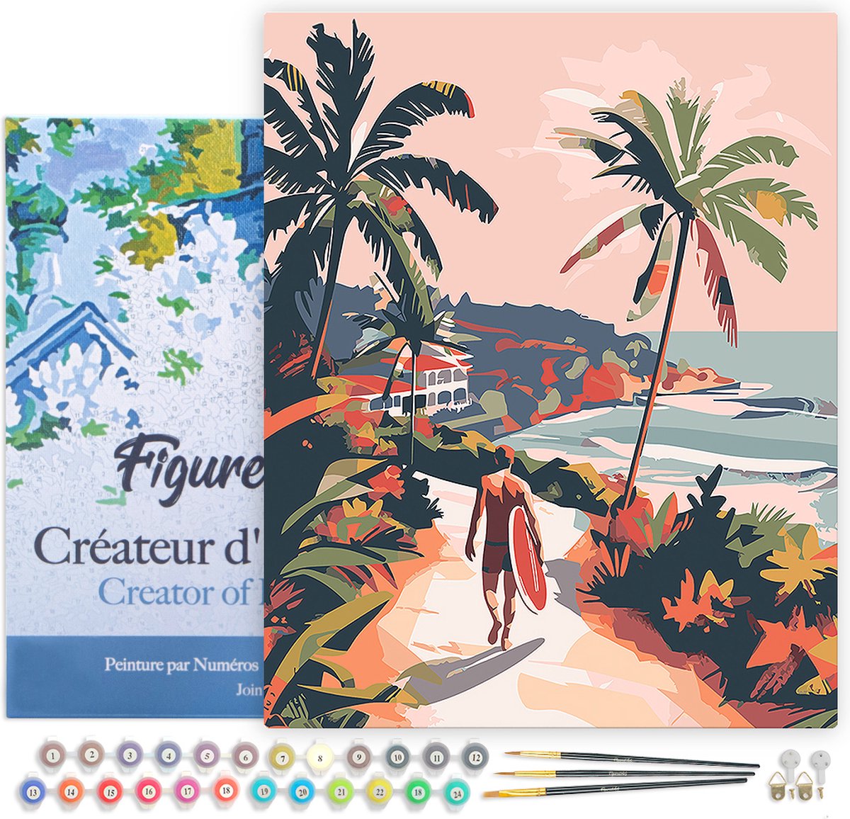 FiguredArt Schilderen op Nummer Volwassenen met lijst Kustwandeling- Handwerk acrylverf Kit DIY Compleet - 40x50cm Canvas al ingelijst